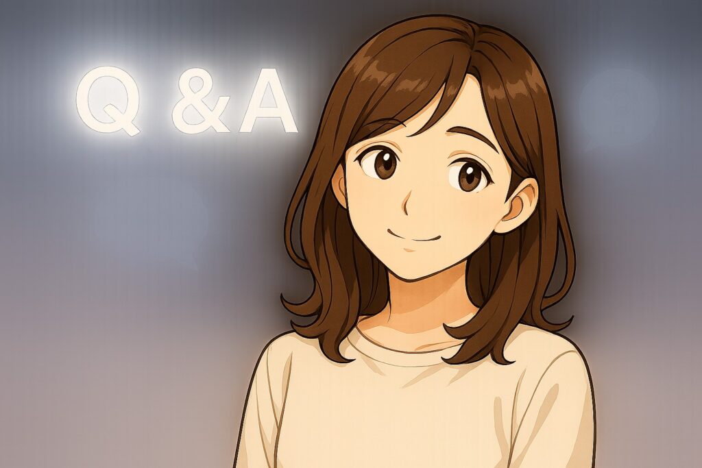 電話占いの復縁相談で迷いやすい質問や不安をQ&A形式でやさしく案内する早川かなえのイラスト