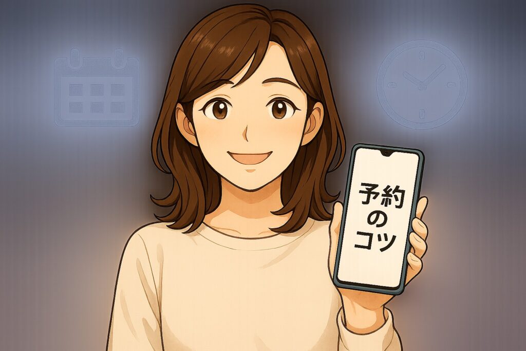 復縁に強い占い師を予約するときの混雑回避や深夜OK活用のコツをスマホで案内する早川かなえのイラスト