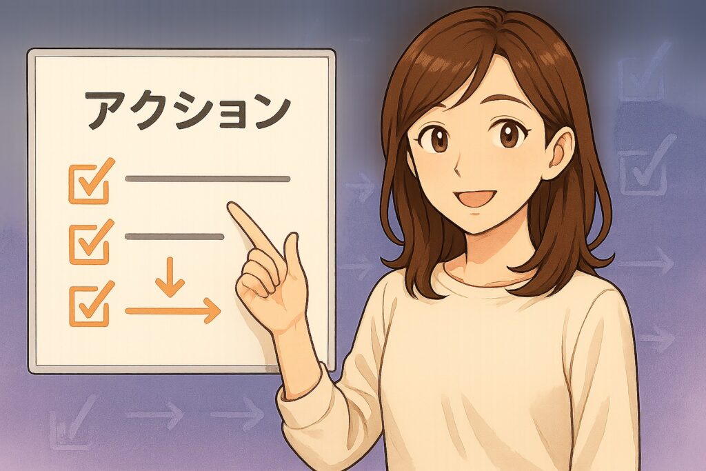 復縁相談の事前準備として元彼との関係整理や質問リスト化のアクションを案内する早川かなえのイラスト