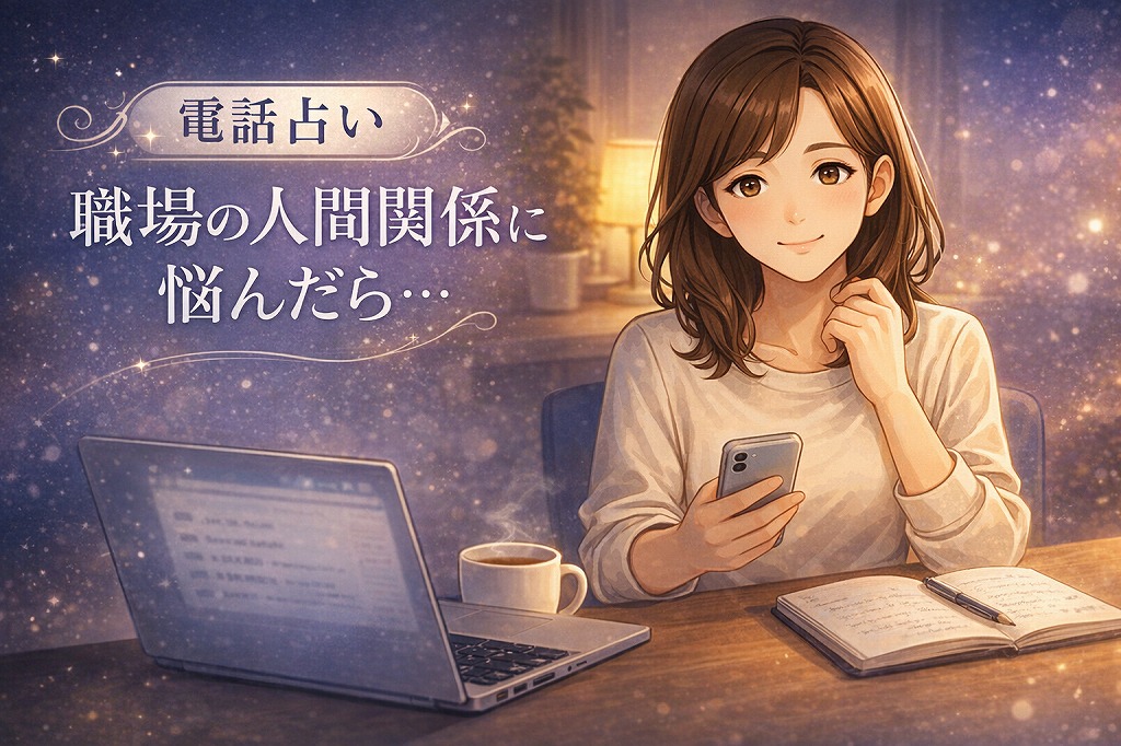 職場の人間関係に悩む人に向けて電話占いでケース別の見立てと対処法を整理している早川かなえのイラスト