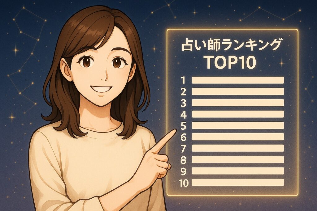 仕事や人間関係に強い占い師ランキングTOP10を比較しながら相性と対処策を紹介する早川かなえのイラスト