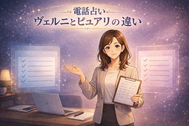 電話占いヴェルニとピュアリの違いは何か！当たる占い師が多いのはどっち？料金・特典・在籍数・得意分野を5軸で徹底比較した結果…