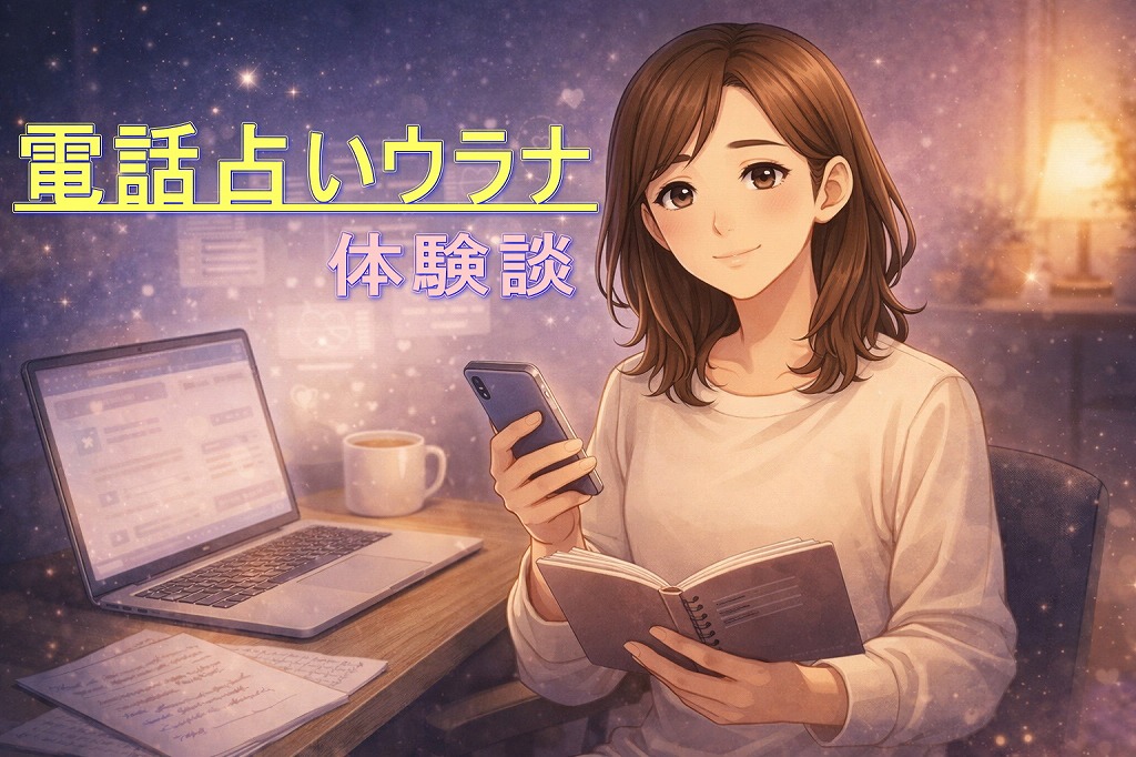 電話占いウラナの体験談として復縁に強い先生へ相談し初回特典を活用した流れを整理している早川かなえのイラスト