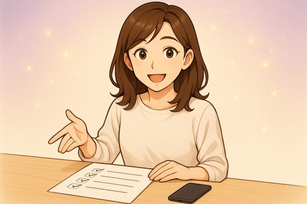 家庭内別居を電話占いで相談するときの流れと準備をチェックリストで解説する早川かなえのイラスト