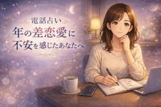 年の差恋愛に不安を感じたときに将来や価値観のズレを整理しながら電話占いで聞くことを考える早川かなえのイラスト