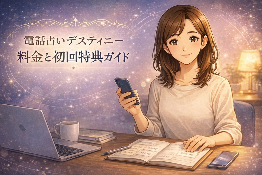 電話占いデスティニーの料金や初回特典、支払い方法や安全性を確認しながら安心して始め方を解説する早川かなえのイラスト