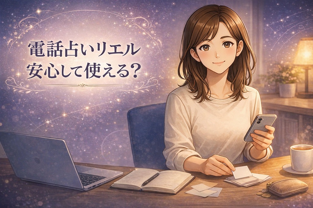 電話占いリエルの初回特典や料金、通話料無料や3キャリア決済の仕組みを安心して確認する早川かなえのイラスト