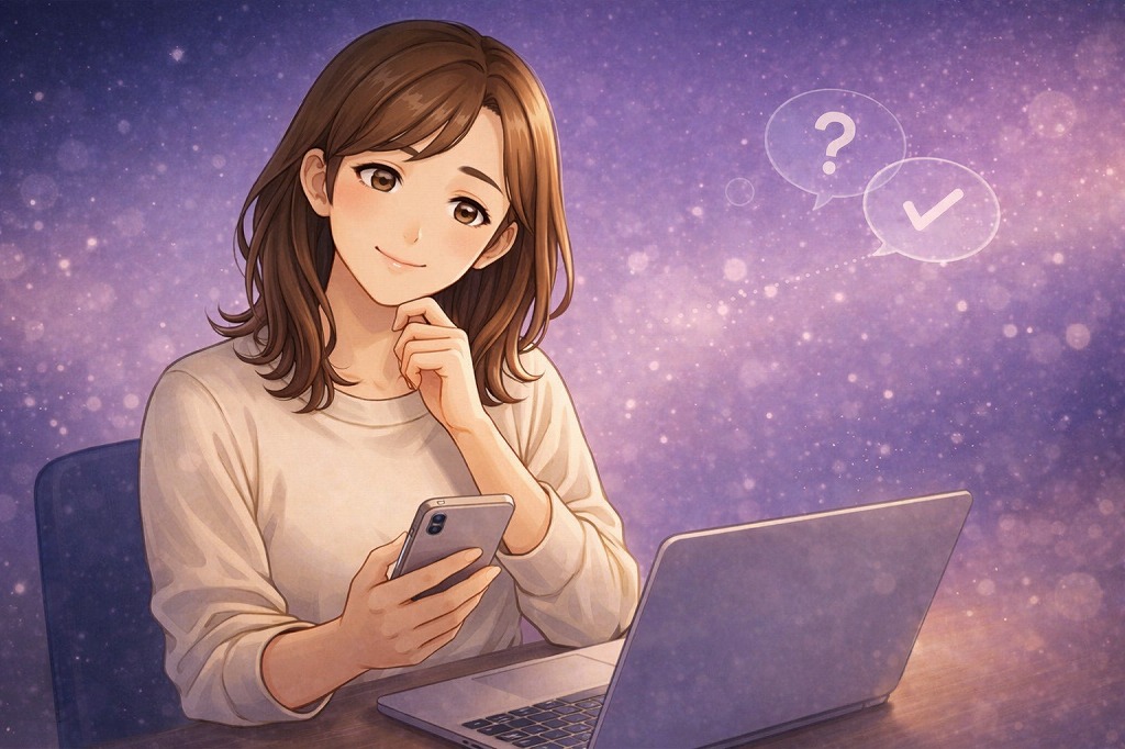 電話占いウィルが向いている人の特徴を整理しながら選び方を考える早川かなえのイラスト