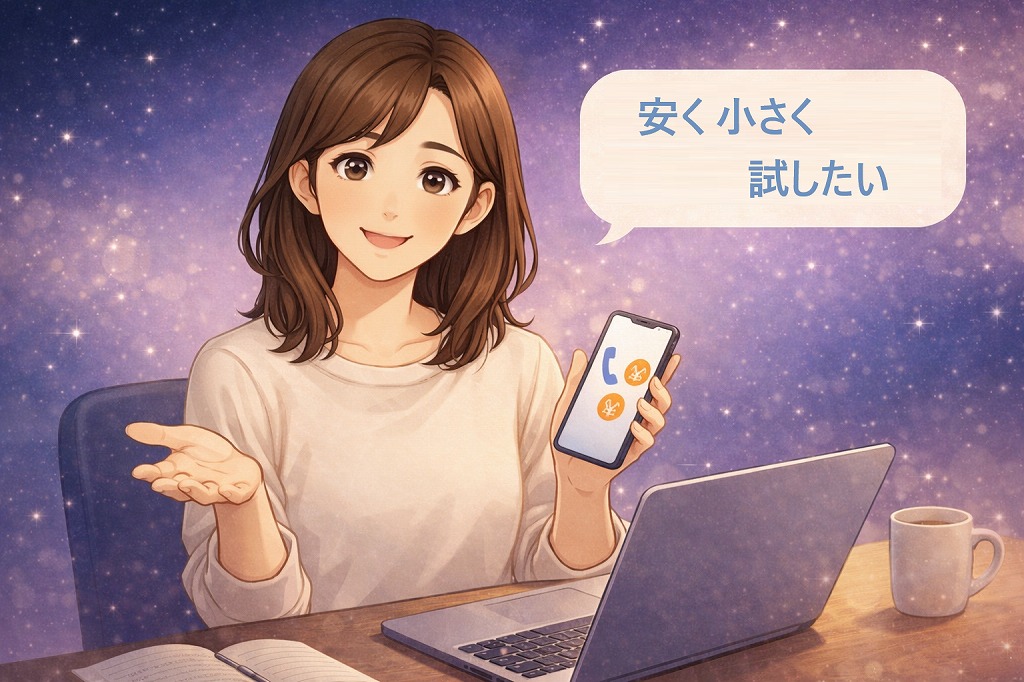 ココナラ電話占いの始め方を初心者向けに分かりやすく説明する早川かなえのイラスト