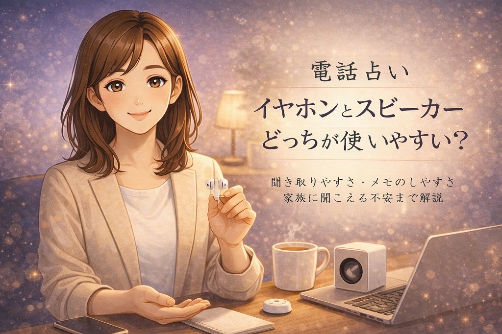 電話占いでイヤホンとスピーカーどっちが使いやすいかを聞き取りやすさやメモのしやすさ家族に聞こえる不安の観点から比較解説する早川かなえのイメージ画像