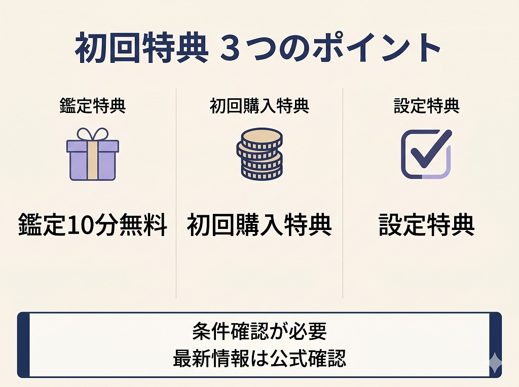 電話占いマディアの初回特典を鑑定10分無料初回購入特典設定特典の3種類に分けて条件と注意点を整理した比較図解