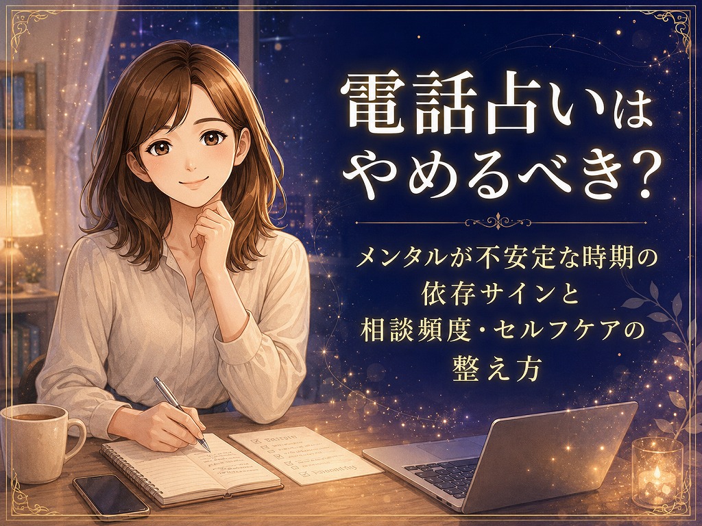 電話占いをやめるべきか悩みながら、メンタルが不安定な時期の依存サインや相談頻度の見直し、セルフケアについて考える早川かなえのイメージ画像