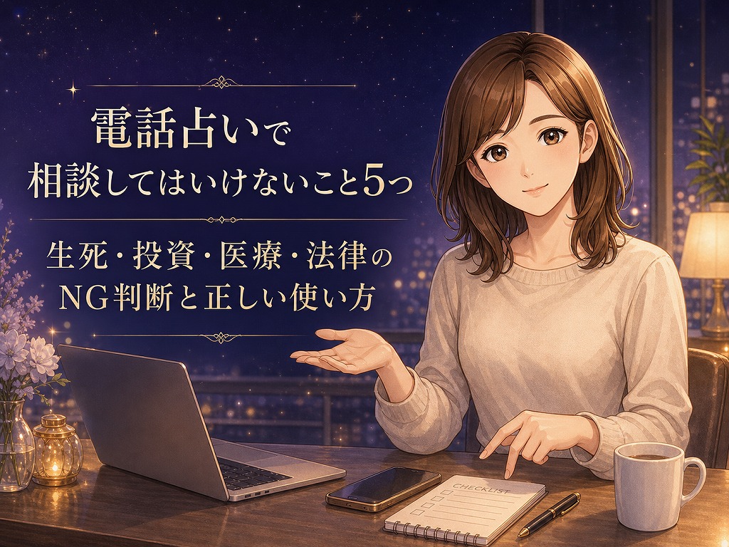 電話占いで相談してはいけない内容と正しい使い方を分かりやすく案内する早川かなえのイラスト画像