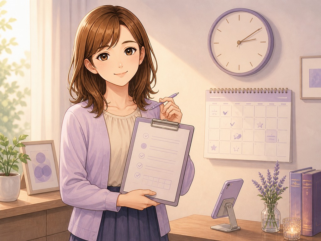 相談する時間や準備の大切さをやさしく案内している早川かなえのイラスト