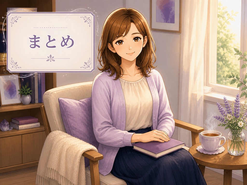 窓辺でノートを閉じ、穏やかな表情で前を見つめる早川かなえの様子