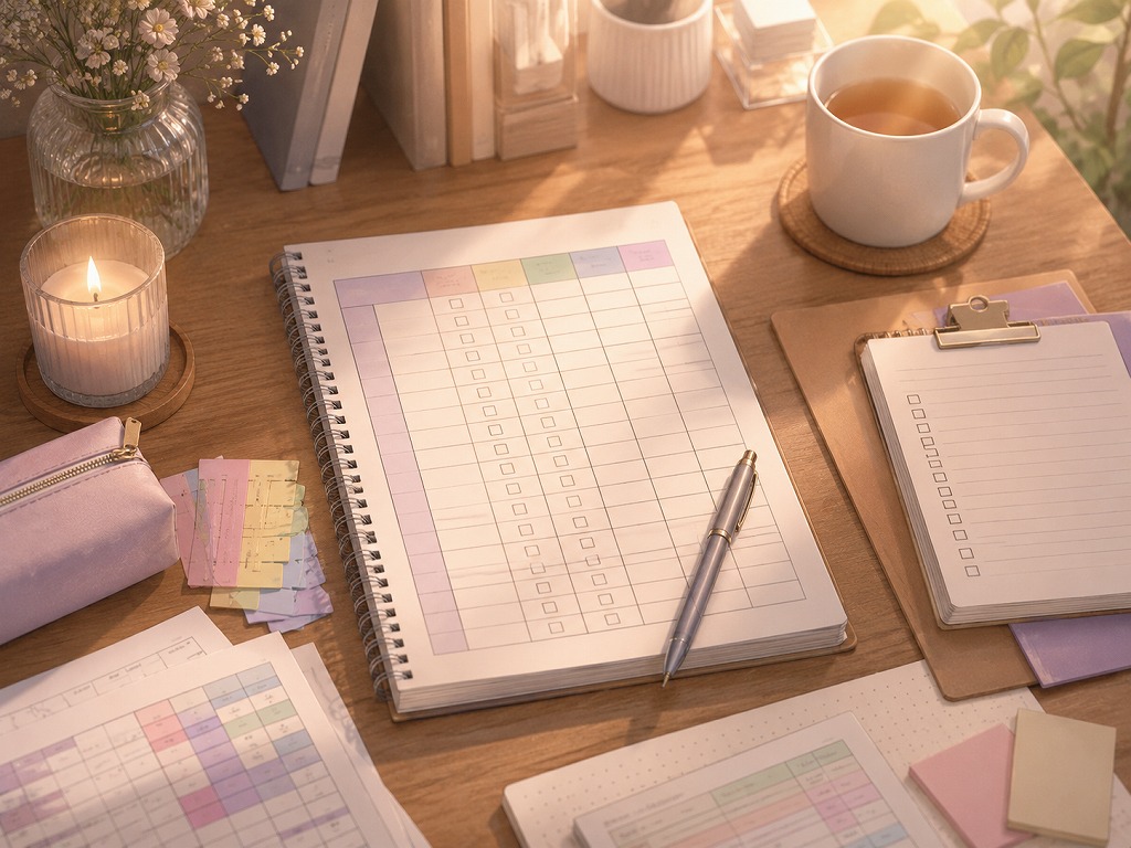 電話占いの依存度とやめどきをチェック表で整理するイメージのアニメ風イラスト