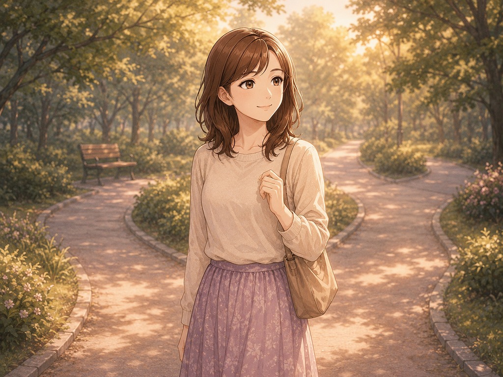 電話占いを続けるか休むかをやさしく整理する早川かなえのアニメ風イラスト