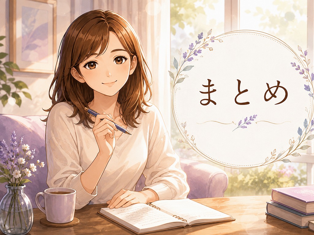 電話占いとの距離感を整えながら安心して前を向く早川かなえのまとめ用アニメ風イラスト