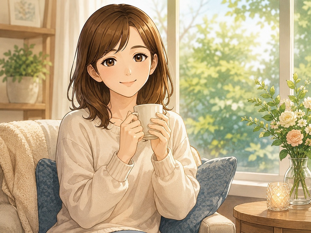 電話占いを家族に隠して使う罪悪感や使いすぎの不安について、相談頻度の整え方をやさしく案内する編集長・早川かなえのアニメ風イラスト
