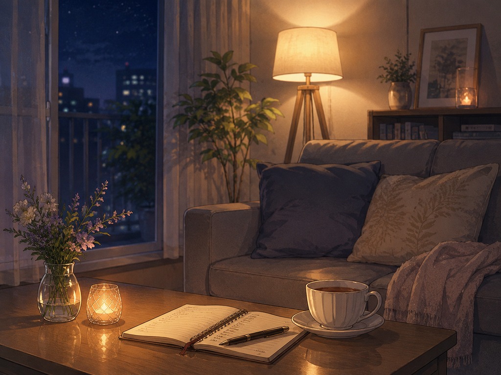 電話占いの使いすぎや家族に隠している罪悪感について、静かな夜に立ち止まって考えるイメージ画像
