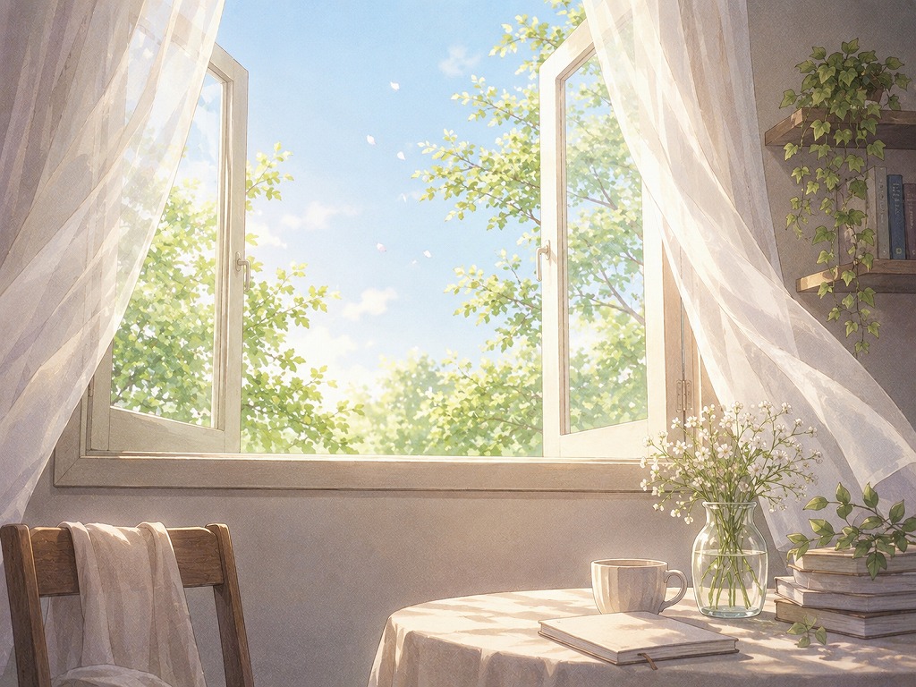 復縁相談から少し距離を置き自分の時間と生活を整えていく様子を描いたアニメ風イラスト
