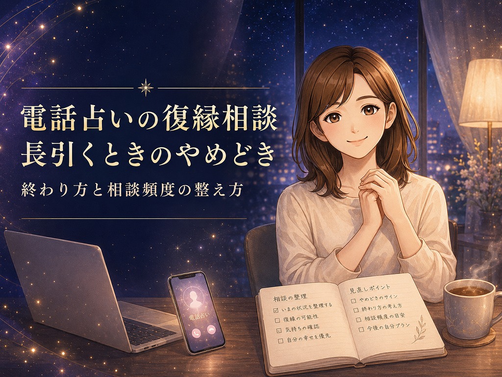 復縁相談が長引く女性に寄り添いながらやめどきと相談頻度の整え方を案内する早川かなえのイラスト
