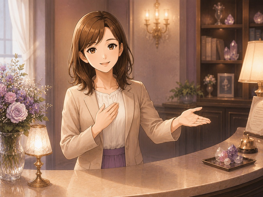 電話占いヴェルニの初回特典や始め方を分かりやすく案内する早川かなえのイラスト