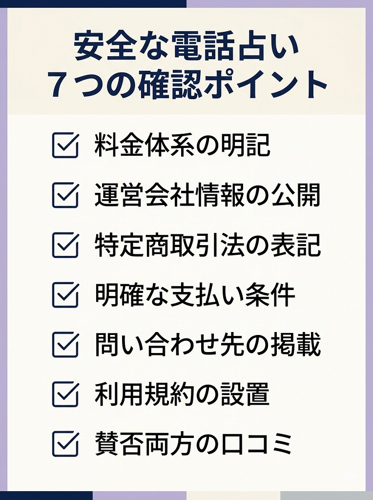 電話占いの詐欺やぼったくりを避けるために利用前に確認したい公式情報と安全性チェックポイントをまとめた図解