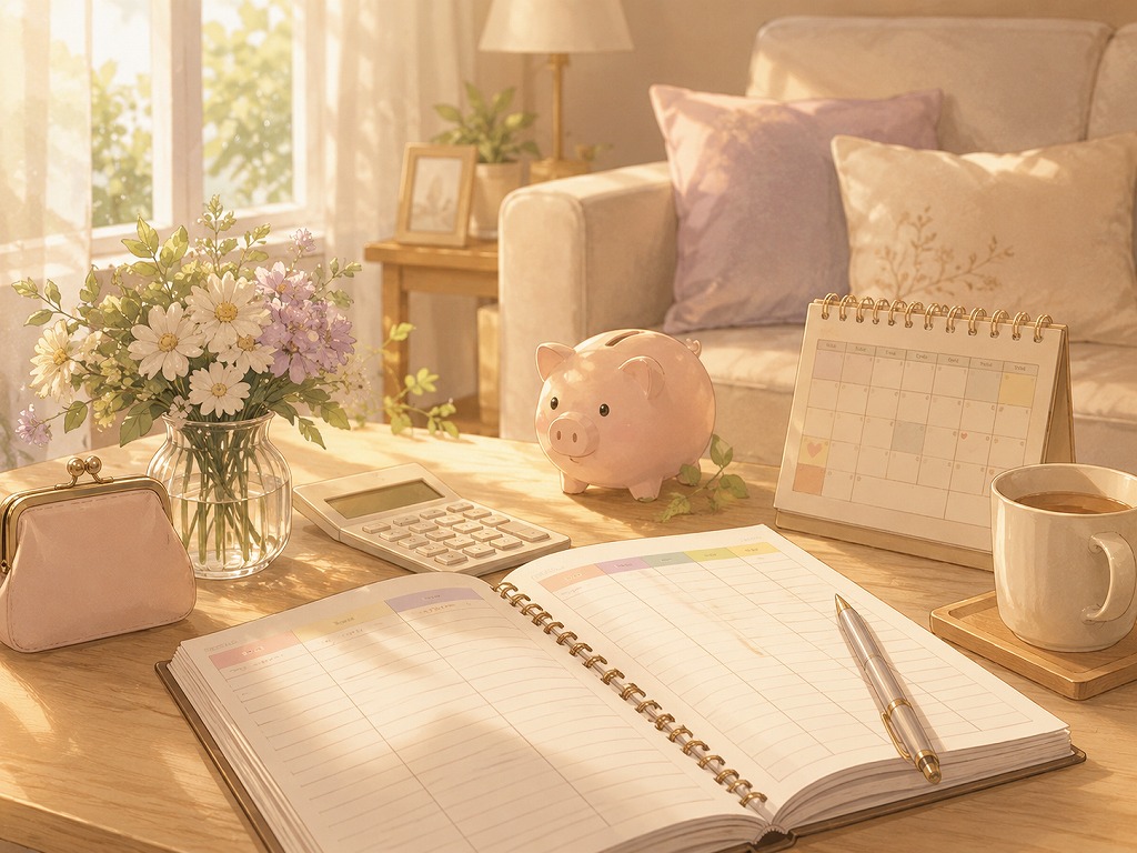 電話占いの先払いが使いすぎ防止や予算管理に役立つことを表現したアニメ風イラスト