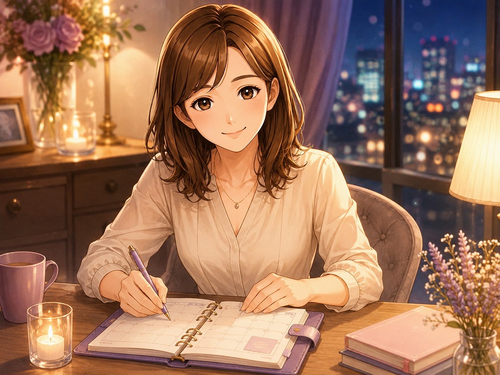 電話占いのatone後払いを計画的に利用するための考え方や支払い管理の大切さを伝える編集長・早川かなえのアニメ風イラスト