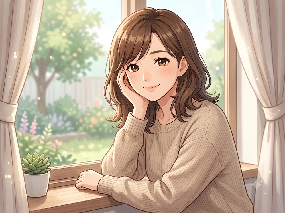 早川かなえが電話占いヴェルニで彼の気持ちを相談するときの考え方や向き合い方を案内しているアニメ風イラスト