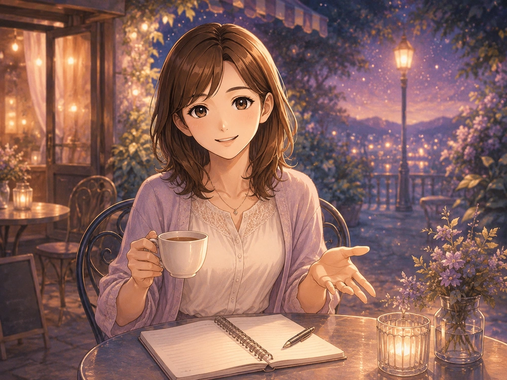 電話占いヴェルニで初回相談時の先生との相性確認を案内する早川かなえのアニメ風イラスト