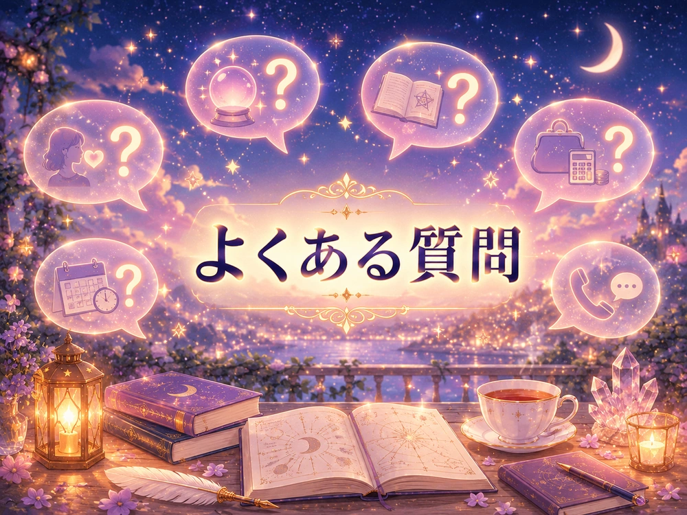 電話占いヴェルニの先生選びでよくある疑問をイメージしたアニメ風イラスト