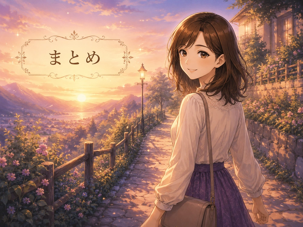 電話占いヴェルニの先生選びを振り返り前向きな一歩を応援する早川かなえのアニメ風イラスト