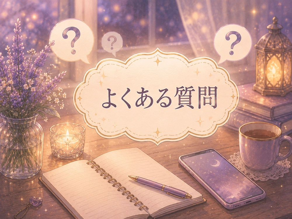 電話占いで片思い相談をするときによくある疑問や不安をイメージしたアニメ風イラスト