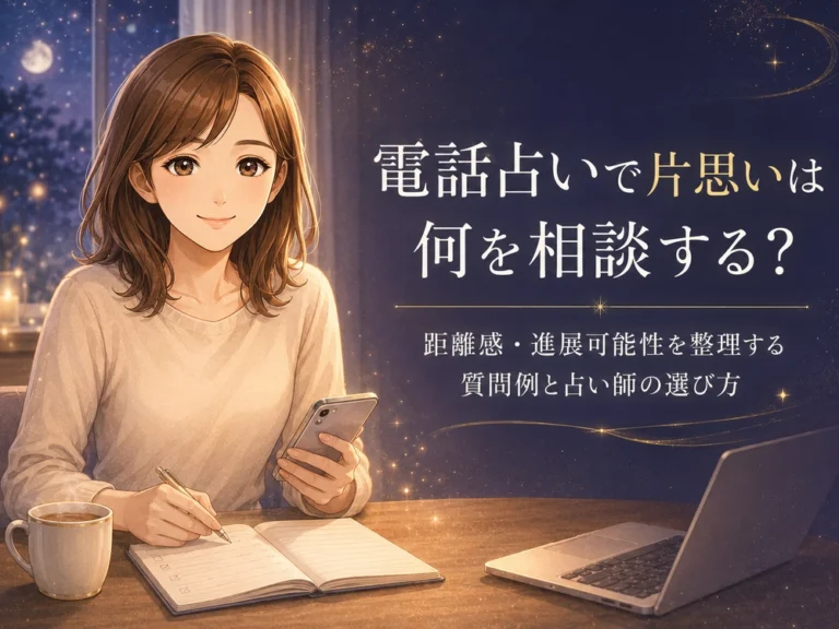 早川かなえが電話占いで片思いの相談内容や質問例、占い師の選び方を分かりやすく紹介するアイキャッチ画像
