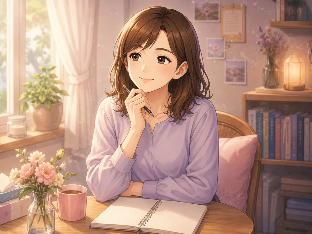 告白前に事実と解釈と願いを整理する考え方を優しく伝える早川かなえのアニメ風イラスト