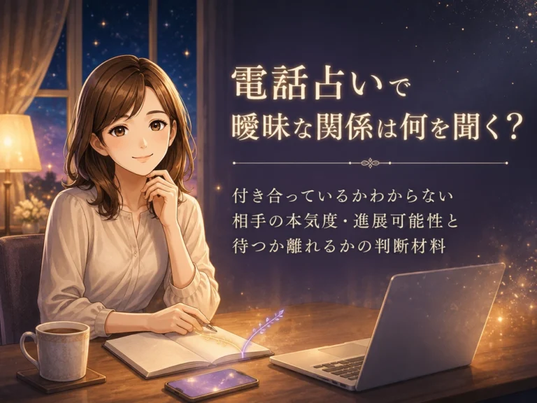 早川かなえが曖昧な関係に悩む人へ電話占いで相手の本気度や進展可能性を整理するポイントを案内するイメージ