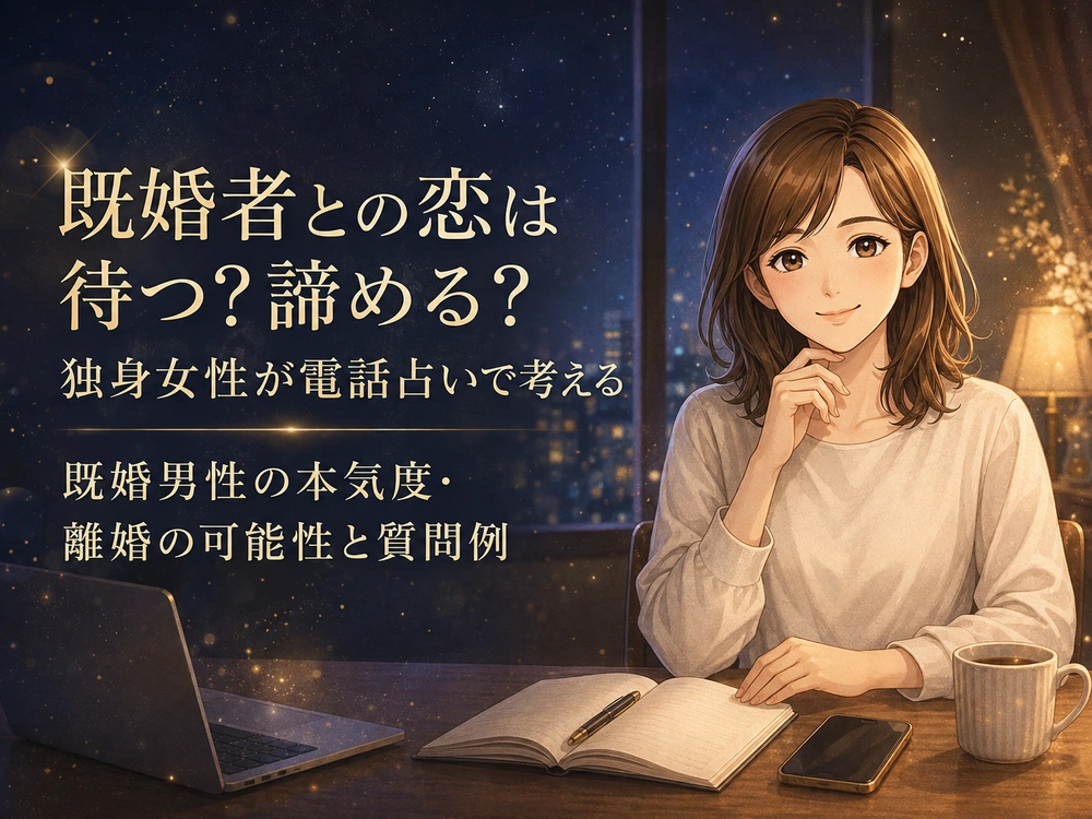 既婚者との恋に悩む独身女性が早川かなえと電話占いで既婚男性の本気度や離婚の可能性を考えるイメージ