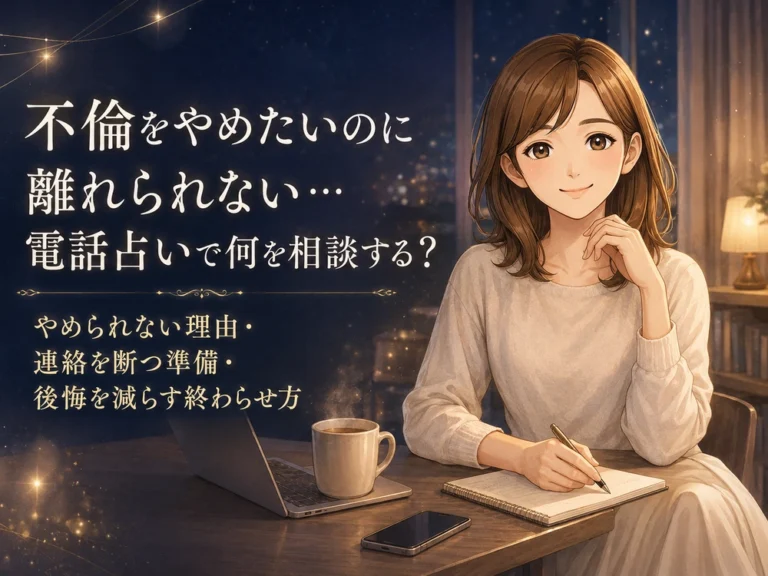 不倫をやめたいのに離れられない悩みを電話占いで相談し気持ちを整理する早川かなえのイメージ