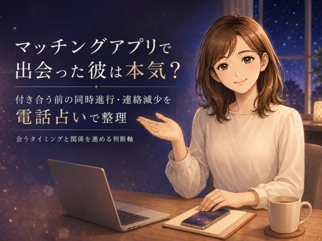 マッチングアプリで出会った彼は本気？付き合う前の同時進行・連絡減少を電話占いで整理｜会うタイミングと関係を進める判断軸