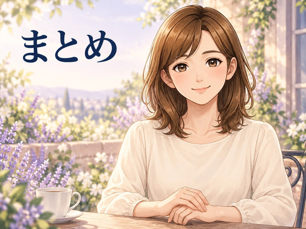 離婚を伝える前の準備を自分のペースで進めるよう寄り添う早川かなえと「まとめ」の文字