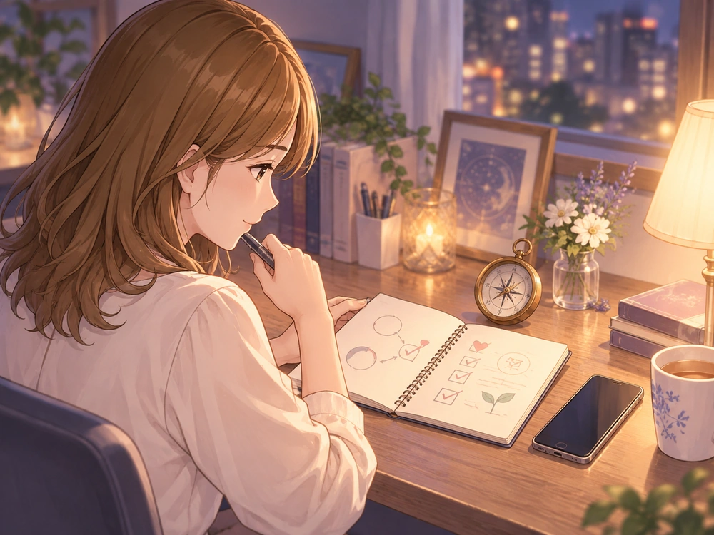 仮面夫婦について電話占いで相談し今後の判断材料を整理する早川かなえのイメージ