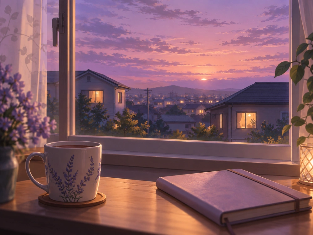 別々の住居に灯る明かりで、別居中の夫婦の距離と見えにくい気持ちを表した情景。