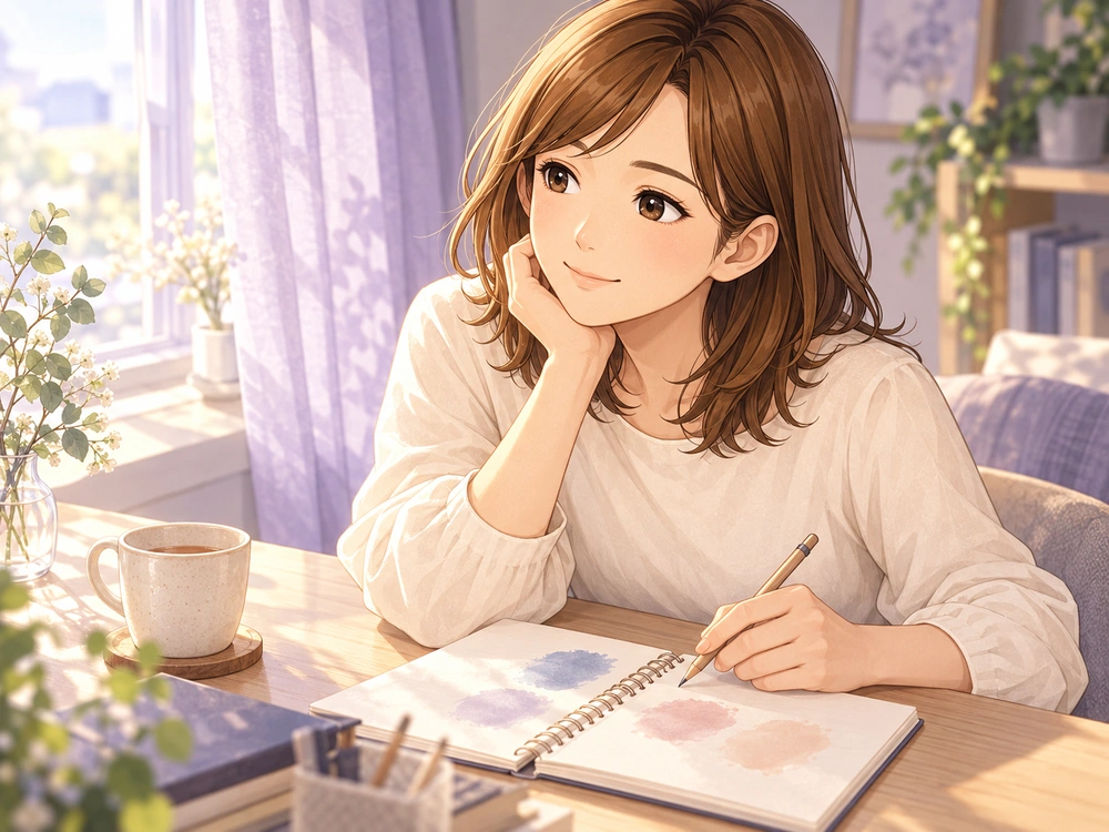 未練・寂しさ・愛情・後悔が混ざる気持ちを、ノートに向かって整理する早川かなえ。