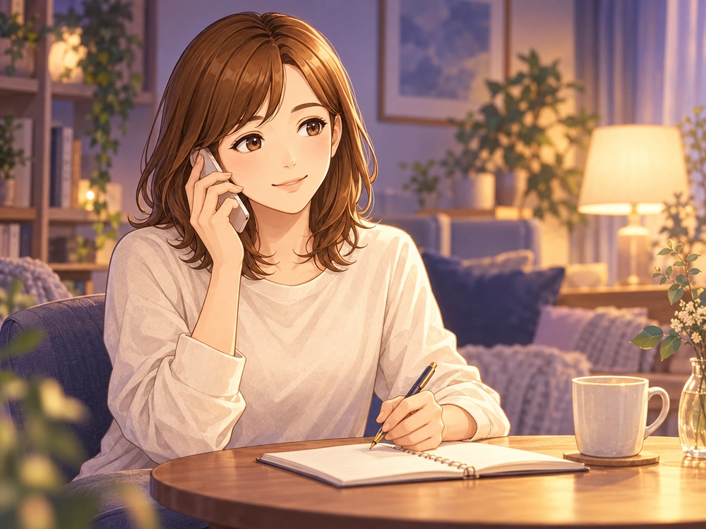 電話相談で気持ちを言葉にし、自分の選択を考える材料をノートに残す早川かなえ。