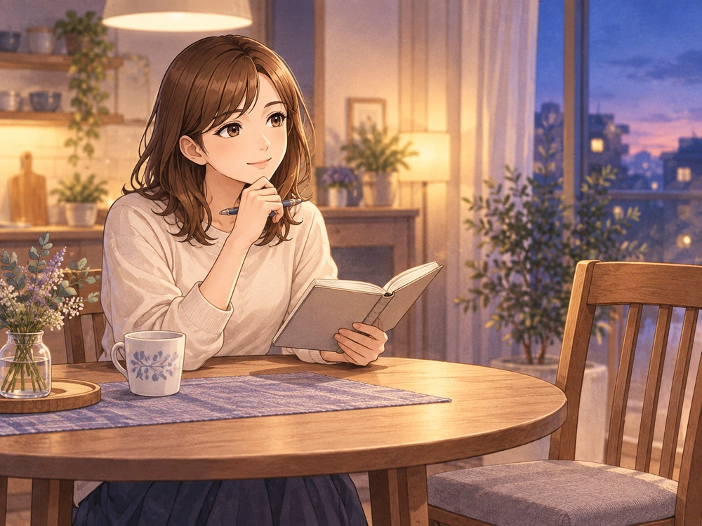 夫と話す前に育児の負担と変えたいことをノートで整理する早川かなえ