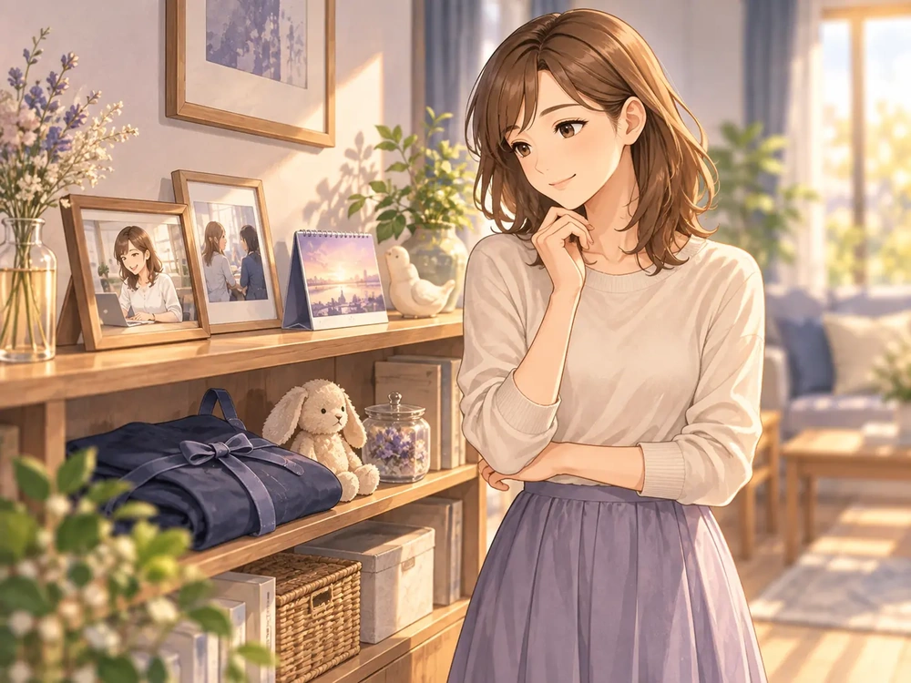 早川かなえが過去の仕事や暮らしの経験を振り返り適職相談の準備をするイラスト