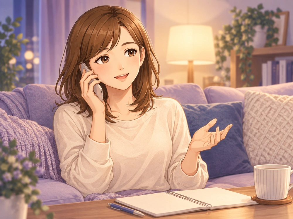電話で気持ちや選択肢への期待と不安を言葉にし、仕事の方向性を整理する早川かなえ