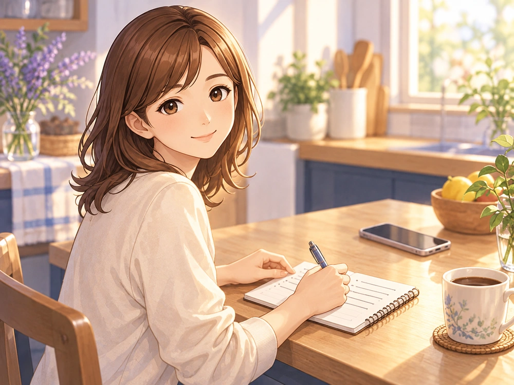 電話占いで相談する前に、現在の状況、守りたい条件、聞きたいことをメモにまとめる早川かなえ